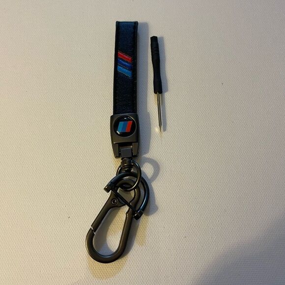 BMW Motorsports Keyfob Keychain in Black Leather NWT - Picture 1 of 4